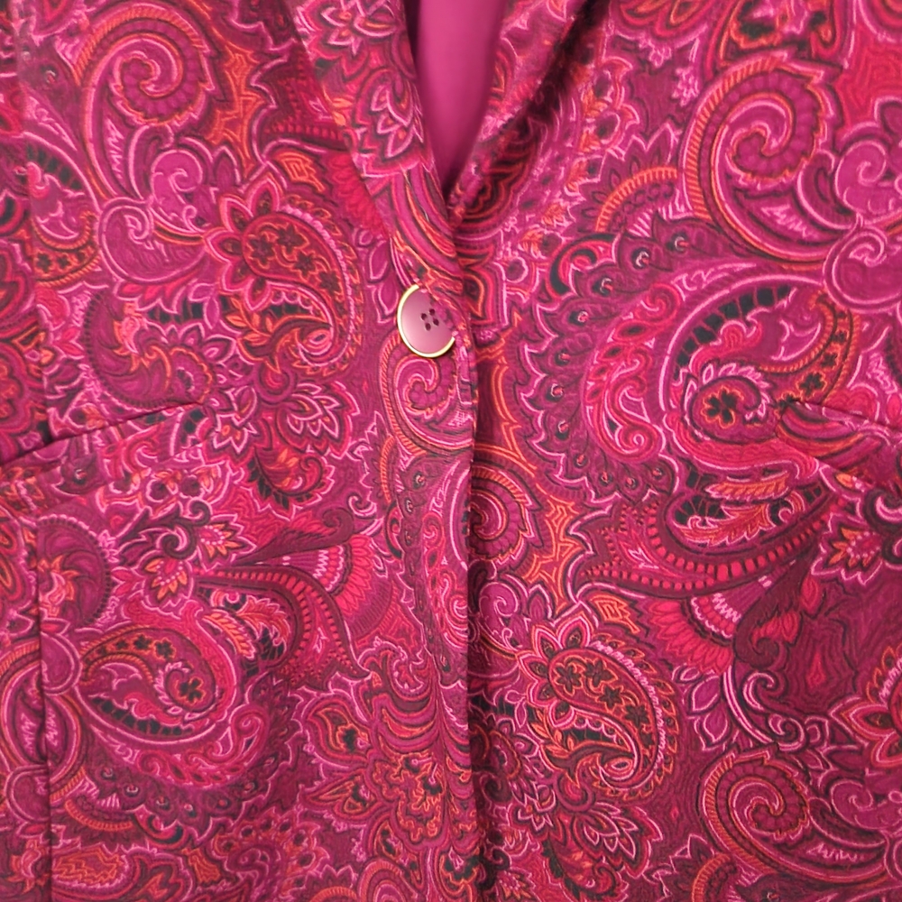 Susan Graver Paisley Burgundy Ponte Knit Blazer - Picture 5 of 7